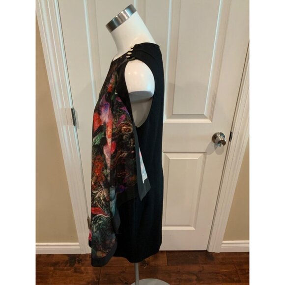 Ted Baker Black Multicolor Floral Patterned Sheath Dress W/ Draped Side, Size 4 - Picture 4 of 7